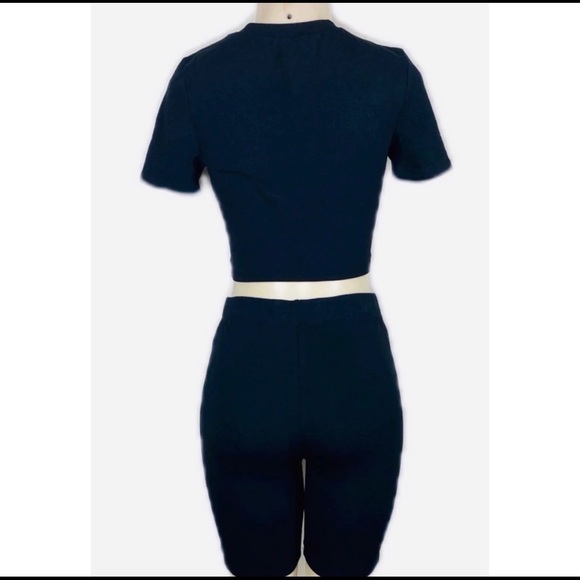 Black Two Piece Biker Short Lounge Wear Set - Picture 3 of 6